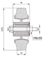 Koło tworzywowo-gumowe fi 100mm 11T, rysunek techniczny z wymiarami montażowymi