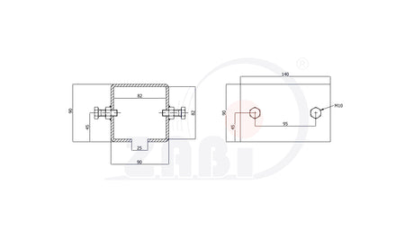 Łącznik profili 80x80 do bramy LP-80/4, rysunek techniczny z wymiarami
