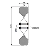 Koło transportowe fi 300mm metalowo gumowe łożysko kulkowe otwór 25mm - 100Ł/25