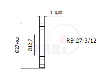 Podkładka poliamidowa 27 mm otwór 12 mm T27-3/12, rysunek techniczny z wymiarami
