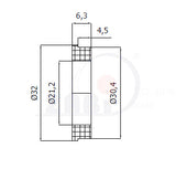 Podkładka poliamidowa 32 mm otwór 20 mm T32-30-6/20, rysunek techniczny z wymiarami