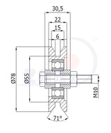 Rysunek techniczny rolki metalowej fi79 RJT-79-22 na teownik