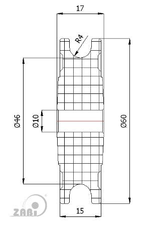 Rolka poliamidowa na linkę ø8 mm 60 mm bez łożysk C60/8, rysunek techniczny z wymiarami