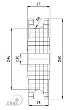 Rolka poliamidowa na linkę ø8 mm 60 mm bez łożysk C60/8, rysunek techniczny z wymiarami
