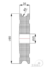 Rolka poliamidowa na linkę ø10 mm 80 mm bez łożysk C80/10/15, rysunek techniczny z wymiarami