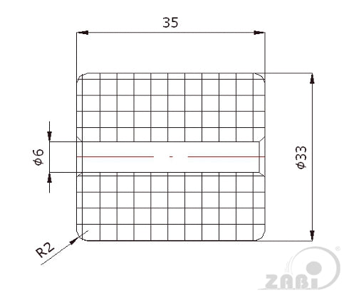 Rolka poliamidowa 33 mm otwór 6 mm bez łożysk RB-33/6, rysunek techniczny z wymiarami