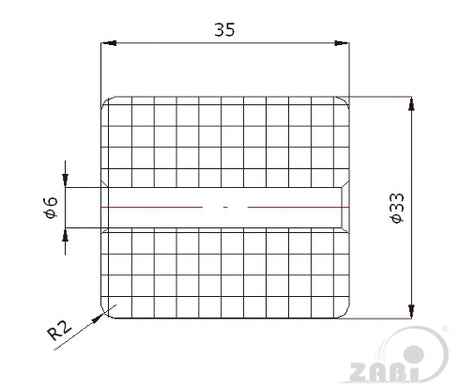 Rolka poliamidowa 33 mm otwór 6 mm bez łożysk RB-33/6, rysunek techniczny z wymiarami