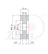Rolka poliamidowa 43 mm otwór 12 mm bez łożysk RB-43W, rysunek techniczny z wymiarami