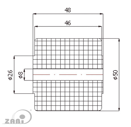 Rolka poliamidowa 50 mm otwór 8 mm bez łożysk RB-50-48/8, rysunek techniczny z wymiarami