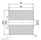 Rolka poliamidowa 50 mm otwór 10 mm bez łożysk RB-50-52/10, rysunek techniczny z wymiarami