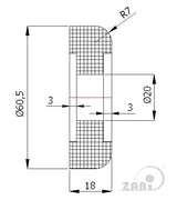 Rolka poliamidowa 60 mm do bramy bez łożysk RB-60,5, rysunek techniczny z wymiarami