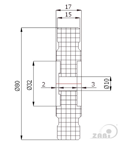 Rolka poliamidowa 80 mm otwór 10 mm bez łożysk RB-80-17/10, rysunek techniczny z wymiarami