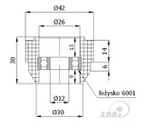Rolka prowadząca 43 mm do bramy RB-43Ł, rysunek techniczny z wymiarami