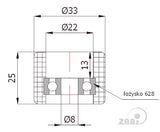 Rolka prowadząca 33 mm do bramy RP-33Ł, rysunek techniczny z wymiarami