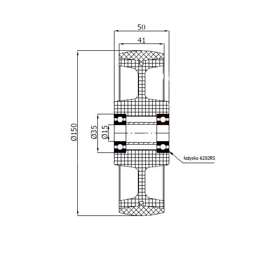 Koło do wózka poliamidowo poliuretanowe ciche fi 150 mm otwór 15 mm - 70BCN/15
