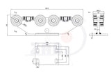Wózek metalowy 10-rolkowy 80x80 do bramy 10MM-80, rysunek techniczny z wymiarami