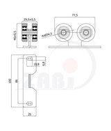Wózek metalowy 4-rolkowy 40x40 do bramy 4M-40, rysunek techniczny z wymiarami