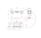 Wózek metalowy 5-rolkowy 70x70 do bramy 5MM-70M, rysunek techniczny z wymiarami