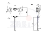 Wózek metalowy 5-rolkowy 30x30 do bramy G-5MM-30/M8, rysunek techniczny z wymiarami