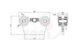 Wózek do bramy 5-rolkowy 80x80 do 180°C G-5MM-80E, rysunek techniczny z wymiarami