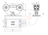 Wózek 5-rolkowy 100x100 do bramy W-5M-100, rysunek techniczny z wymiarami
