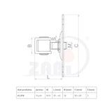 Zawias do bramy M16 płytka 80x80 ZAW-61.018, rysunek techniczny z wymiarami
